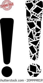 Simple geometric exclamation sign mosaic and Standard Error unclean stamp imitation. Red stamp contains Standard Error text inside round and lines template.