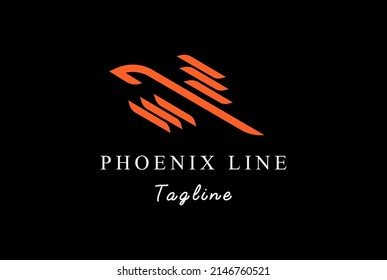 Simple Geometric Fast Flying Phoenix Bird Line Monogram Logo Design Vector