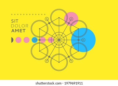 Simple geometric figure like circles and lines. Abstract mechanical scheme. Decoration element. Line art design. Alchemy, religion, philosophy or spirituality symbol. Vector illustration.