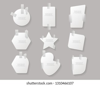 Simple geometric figures and shapes with shadow on grey background. Sale tags, paper elements.