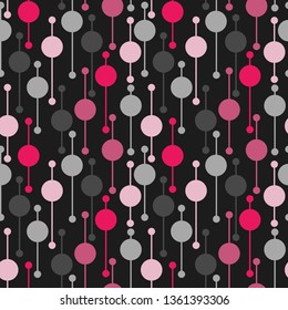 Simple geometric flashy circles and lines on dark background. Elegant abstract vector seamless patterns for textile, prints, wallpaper etc.