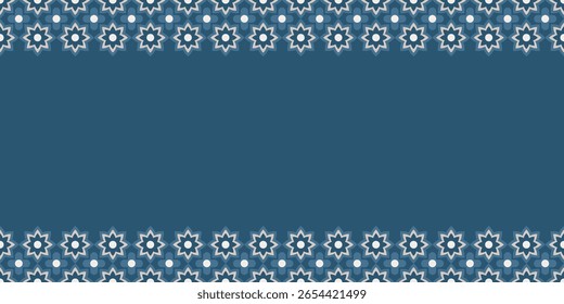 Ornamento decorativo geométrico simple de la frontera del marco floral en fondo azul oscuro