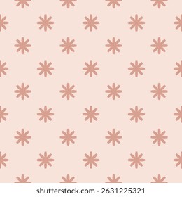 Simple geometric floral ornament. Abstract vector seamless pattern with primitive flower silhouettes. Subtle elegant background. Soft pink minimal texture. Repeated design for decor, textile, fabric