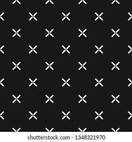 Simple geometric floral pattern. Black and white minimalist seamless texture with small flowers, crosses. Vector abstract minimal monochrome background. Dark repeat design for decor, wallpaper, covers
