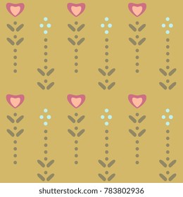 Simple geometric floral pattern mustard background. Decorative textile printing block. Small flowers ornament. Home decor, girly interior wallpaper, phone case, fabric cloth, paper all over design.