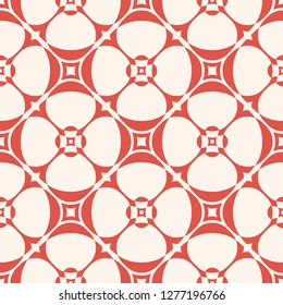 Simple geometric floral pattern. Vector seamless texture with flower shapes, squares, grid, net, lattice. Abstract background in terracotta red and beige color. Repeat design for decor, ceramic, cloth