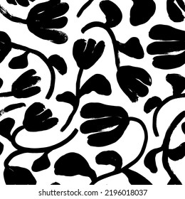 Simple geometric floral seamless pattern. Hand drawn abstract tulips flowers. Seamless retro ornament in naive style. Abstract vector blossom, various branches and botanical stems silhouettes. 