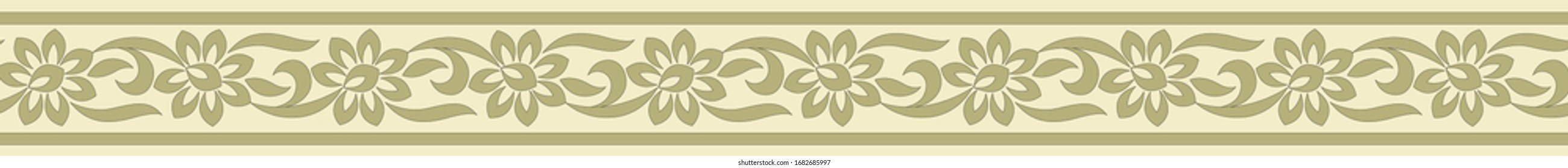 Simple geometric flower border pattern with leaves and light yellow background