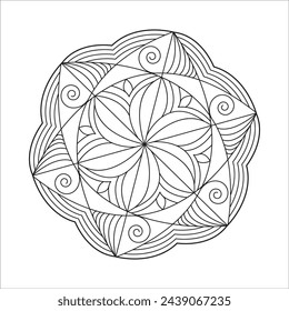 Simple geometric flower mandala for coloring book page