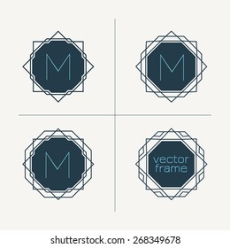 Simple geometric frame. Logo, monogram, label, badge. Geometric ornaments. Decorative elements. Vector set.