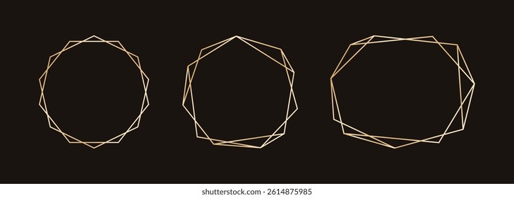 Simple geometric gold frame set. Vector modern design template for wedding or birthday invitation, brochure, poster, business card