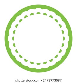 Simple Geometric Green Circle Frame Border Design Decorated With Bold Scalloped Lace Edge 