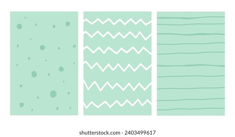 Einfache geometrische, handgezeichnete unregelmäßige Muster. Green Doodle Schachte einfache Zeichnung mit Texturen. Plakatset.
Funny Pastellfarben Graph Paper.