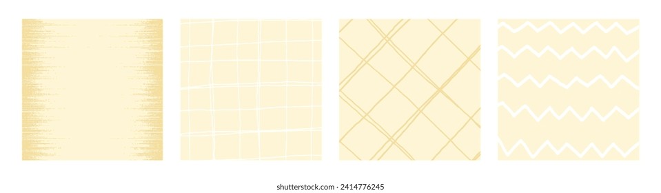 Simple Geometric Hand Drawn Irregular Patterns.Cute Colored Doodle Checkered simple drawing with textures, lines, dots and squiggles. Square Poster set.

