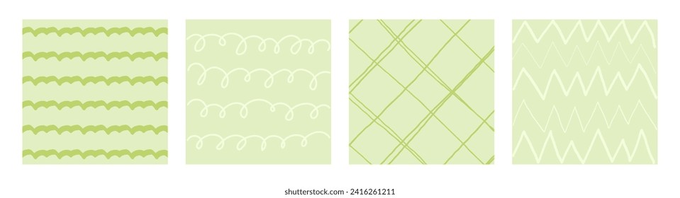 Simple Geometric Hand Drawn Irregular Patterns.Cute Colored Doodle Checkered simple drawing with textures, lines, dots and squiggles. Square Poster set.
