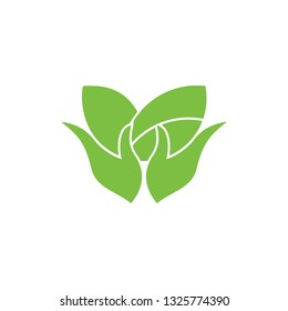 simple geometric hand hold leaf plant circle logo vector