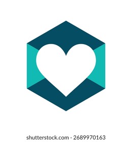 Diseño Geométrico Simple Del Corazón Con Fondo Hexagonal Abstractas.