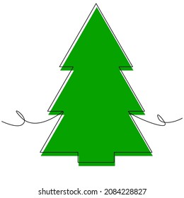 Simple geometric herringbone in one line with green color spot on white background. Stock illustration with a symbol of nature, ecology, clean air, New year, Christmas. Vector pine tree.
