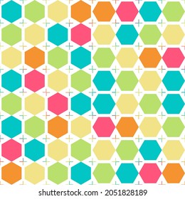 hexágono geométrico simple y con forma más patrón transparente sobre fondo de color claro. este diseño para plantillas de portada, banner business, papel impreso, tela, alfombra y decoración casera. arte vectorial fresco.