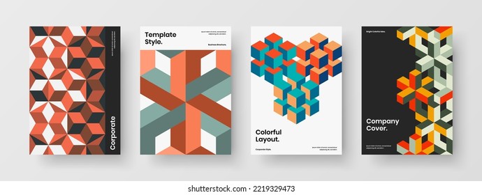 Simple geometric hexagons book cover concept composition. Fresh placard vector design template set.