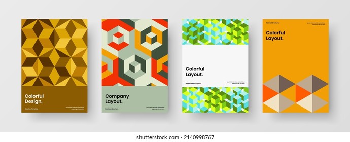 Conjunto de plantillas de cubierta corporativa de hexágonos geométricos simples. Colección de diseño vectorial de diseño A4 de volante de moda.