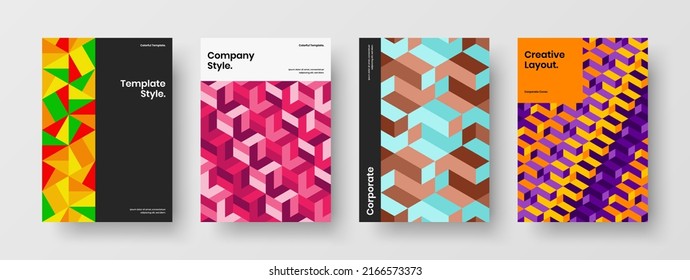 Simple geometric hexagons corporate cover illustration collection. Clean banner A4 vector design layout bundle.
