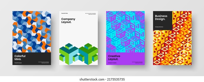 Colección de ilustraciones de portada corporativa de hexágonos geométricos simples. Increíble paquete de plantillas vectoriales de diseño A4 del volante.