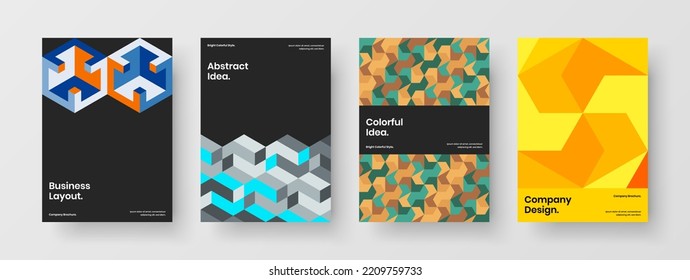 Conjunto de concepto de cubierta geométrica simple de hexágonos. Resumen de la composición de la plantilla de diseño del vector A4 del folleto.
