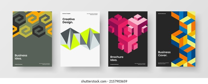 Simple geometric hexagons leaflet template bundle. Colorful journal cover A4 design vector concept composition.