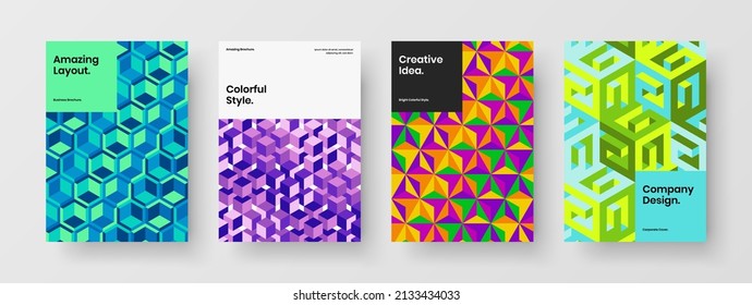 Simple geometric hexagons placard illustration collection. Trendy company brochure vector design template composition.