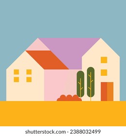 Ilustración de casa geométrica simple - vista linda de la casa en colores brillantes vector