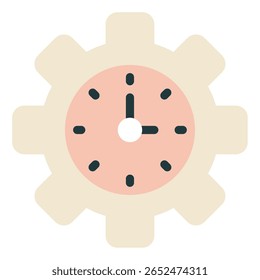 Icono geométrico simple de un reloj con un engranaje que representa la eficiencia.