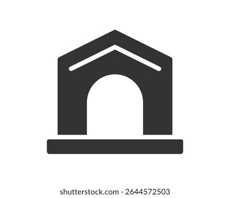 Simple geometric icon of a house with an arched doorway. A symbol of shelter, home, or entry. Great for real estate, construction, or architectural designs. Clean and modern.