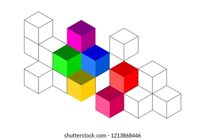 Simple geometric icons Four rectangles, geometric shapes, green, red, yellow on a white background for your design, both for print and web.impossible.square.logo design