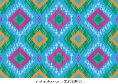 simple geometric ikat pattern ethnic design drawing colorful In the tribal native style which is Ikat Aztec embroidery. design ornaments Printed fabric, background, rug, carpet, wallpaper, pillow,