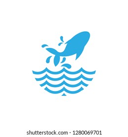simple geometric jumping fish splash design logo