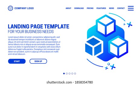 Simple geometric landing page in nice blue colors
