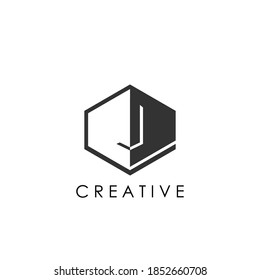 Simple Geometric Letter J Initial Logo Concept Hexagon with negative space letter for Apartment Real Estate, Property, hotel and Architecture Business.