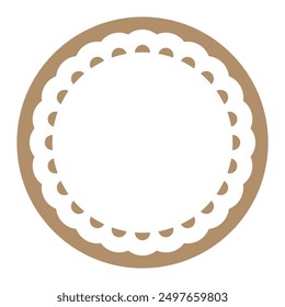 Simple Geometric Light Brown Circle Frame Border Design Decorated With Bold Scalloped Lace Edge 