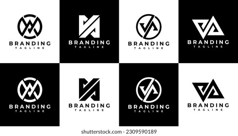 Simple geometric line letter V A VA AV logo design. Modern initial AV VA logo.