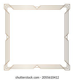 Simple geometric linear golden frame in Art Deco style. Vector illustration, design elements. Golden border isolated on white background,