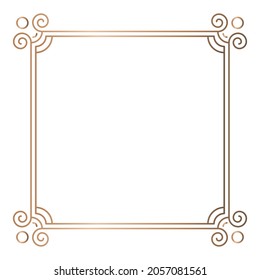 Simple geometric linear golden frame in Art Deco style. Vector illustration, design elements. Golden border isolated on white background,