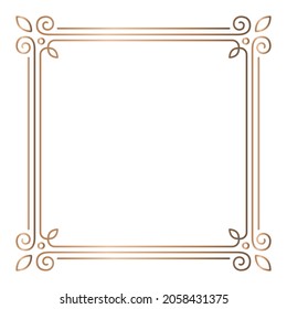 Simple geometric linear golden frame in Art Deco style. Vector illustration, design elements. Golden border isolated on white background,