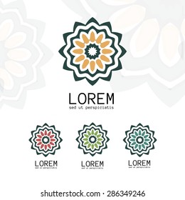 Simple geometric logo template. Modern business icon set. Hexagon round ornament. Vector symbols, emblems, element and logotypes.