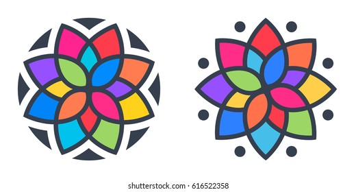 Simple geometric mandala logotype. Circular logo for boutique, flower shop, business, interior. Simple floral mandala pattern for coloring book pages, tattoo prints and decorative stamps. 
