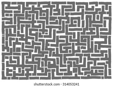 Simple geometric maze background, painted with ink pen