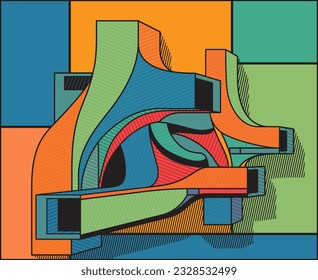 Simple geometric minimalistic abstract shapes and figures in trendy colors. Contemporary brutalist style.
