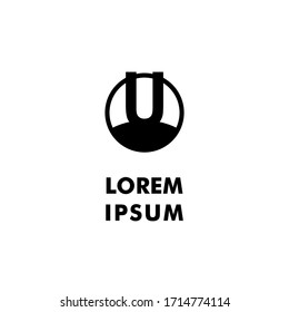 concepto simple geométrico moderno de diseño creativo de logotipo en U negro