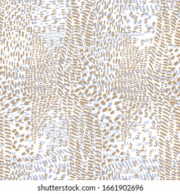 Simple geometric modern ornament. Stylish dash lines seamless pattern. Hand drawn dashed doodle elements texture. Abstract illustration with bold dotted lines for textile, fabric, wrapper, cards.