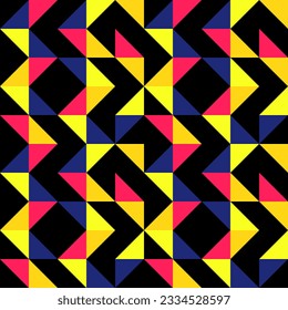 Simple Geometric Mosaic Abstract Pattern Decorative Ornament Background Seamless Vector Illustration Black Red Blue Yellow